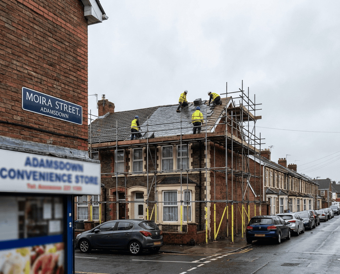 Terraced property re-roofing work in Adamsdown, Cardiff CF24 by Redland Roofing