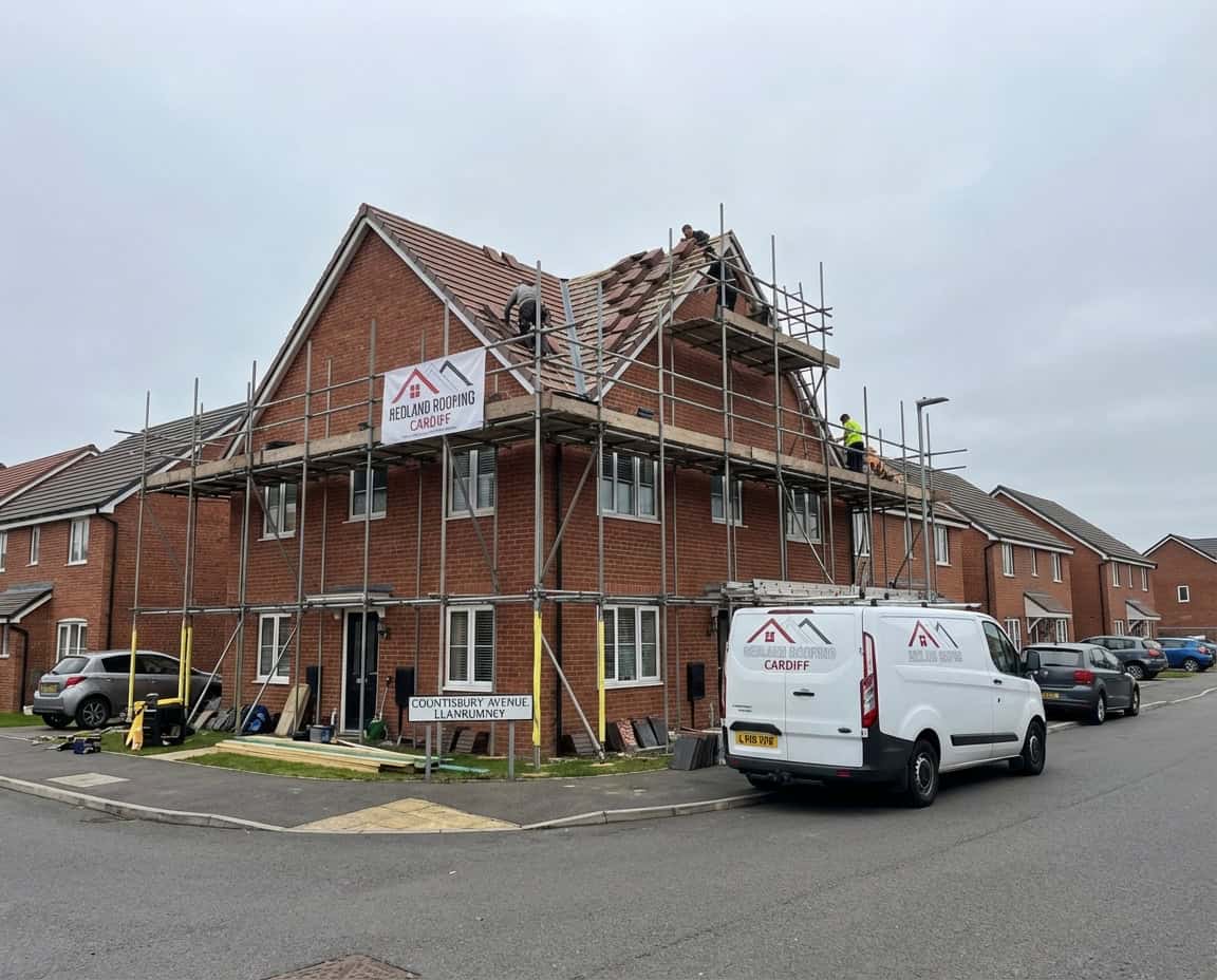 Roof repair on a modern red brick semi in Llanrumney, Cardiff CF3 by Redland Roofing